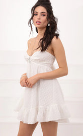 White Swiss Dot Mini Dress | Spaghetti Strap Ruffle Hem Short Dress | Summer Party, Brunch & Beach Wear