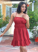 Red Halter Neck Mini Dress for Women | Sleeveless Flared Short Dress | Summer Party & Casual Wear