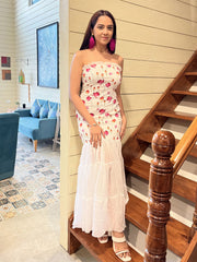 Ivory Bloom Shoulder Strap Floral Tiered Maxi Dress