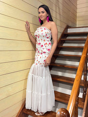 Ivory Bloom Shoulder Strap Floral Tiered Maxi Dress