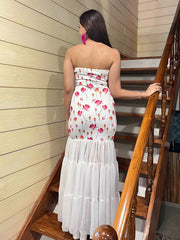 Ivory Bloom Shoulder Strap Floral Tiered Maxi Dress