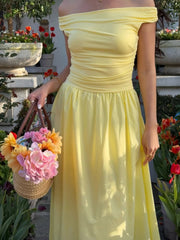 Beautiful Yellow Off-Shoulder Neckline Maxi Dress