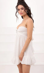White Swiss Dot Mini Dress | Spaghetti Strap Ruffle Hem Short Dress | Summer Party, Brunch & Beach Wear