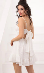 White Swiss Dot Mini Dress | Spaghetti Strap Ruffle Hem Short Dress | Summer Party, Brunch & Beach Wear