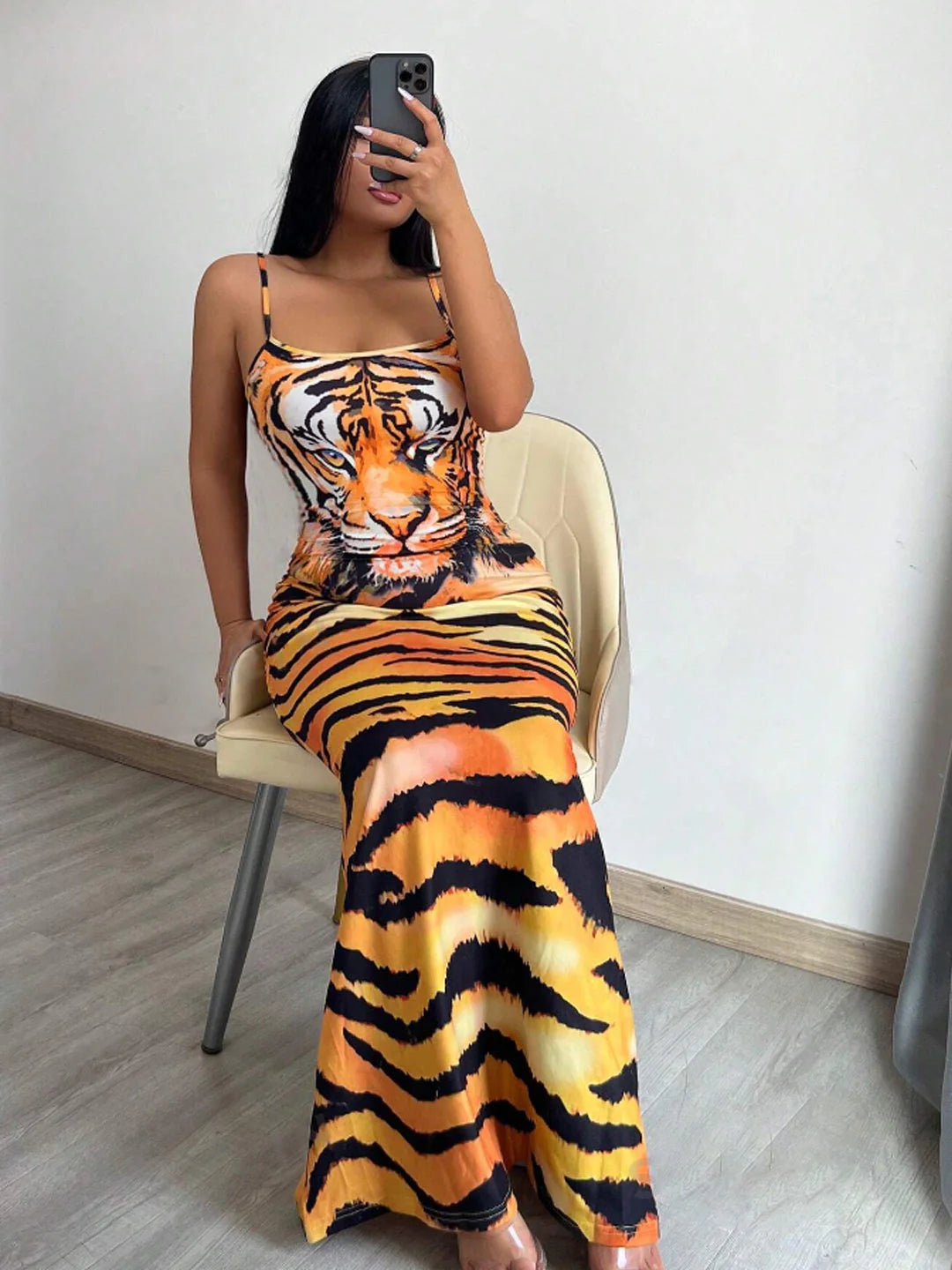 Fierce Tiger Print Bodycon Maxi Dress