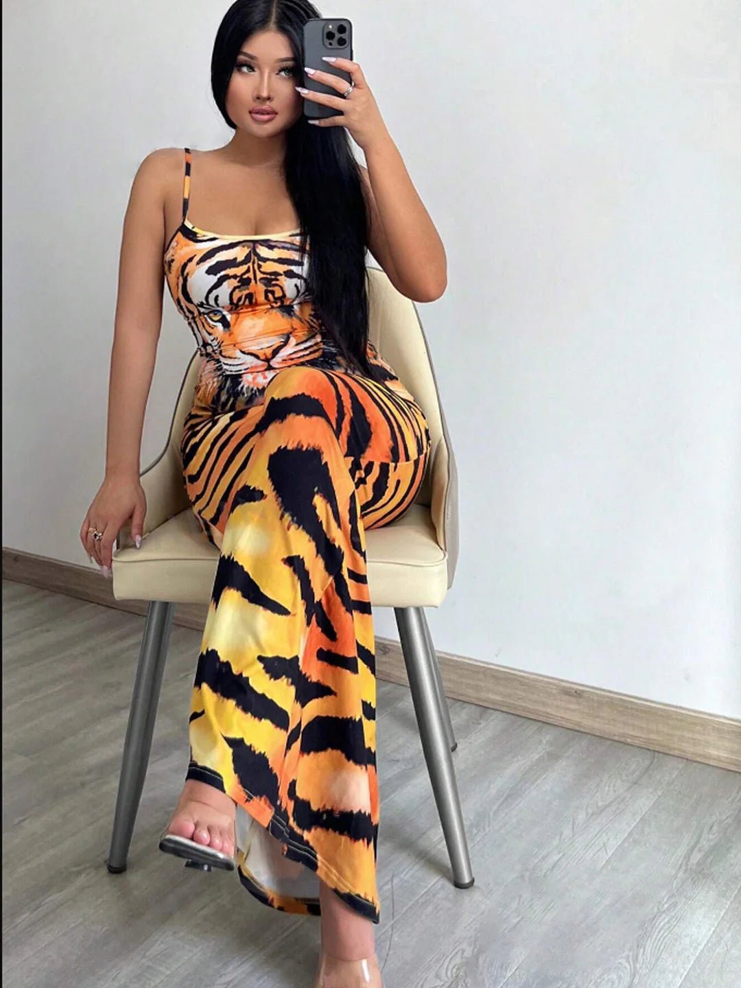 Fierce Tiger Print Bodycon Maxi Dress