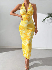 Sunlit Tropical Halter Maxi Dress