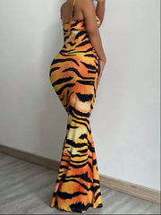 Fierce Tiger Print Bodycon Maxi Dress