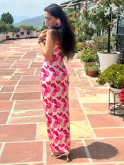 Women’s Pink Floral Printed Maxi Dress | One Shoulder Cowl Neck Long Dress | Summer Casual & Party Wear