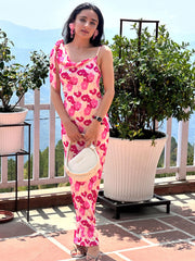 Women’s Pink Floral Printed Maxi Dress | One Shoulder Cowl Neck Long Dress | Summer Casual & Party Wear