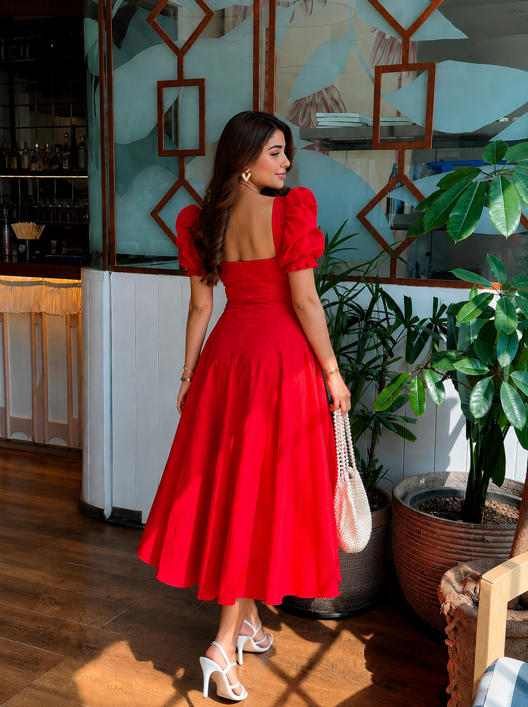 Scarlet Allure Puff Sleeve Slit Dress