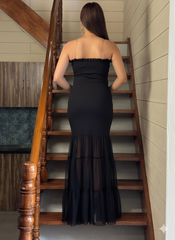 Beautiful Black Bodycon Maxi Dress for Women | Shoulder strap Sheer Panel Evening Gown | Party & Cocktail Wear