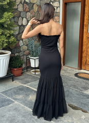 Beautiful Black Bodycon Maxi Dress for Women | Shoulder strap Sheer Panel Evening Gown | Party & Cocktail Wear