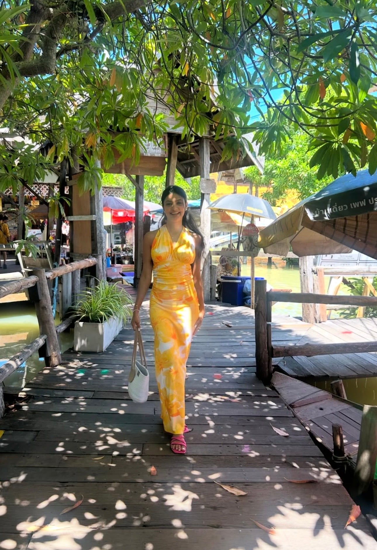 Sunlit Tropical Halter Maxi Dress