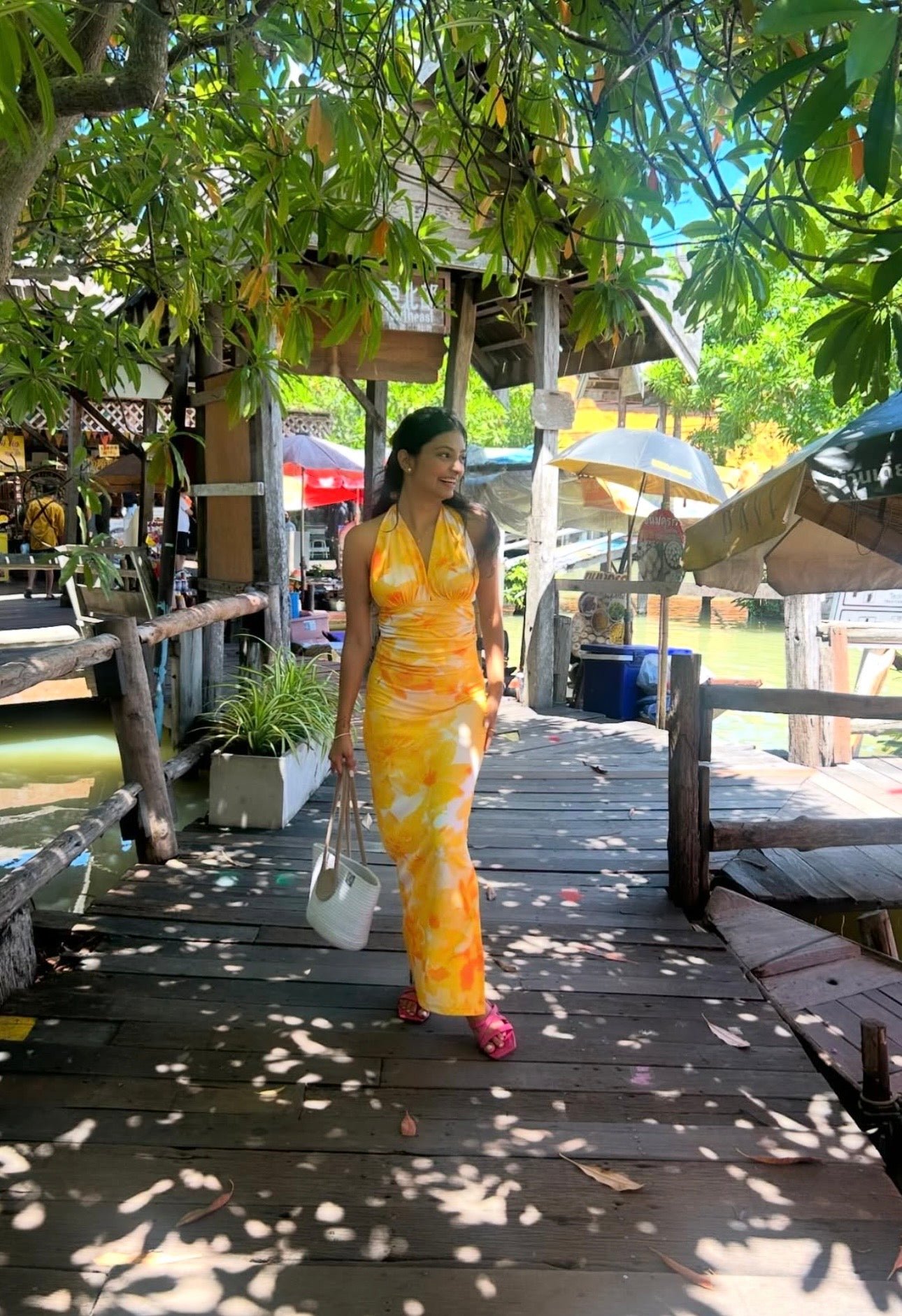 Sunlit Tropical Halter Maxi Dress