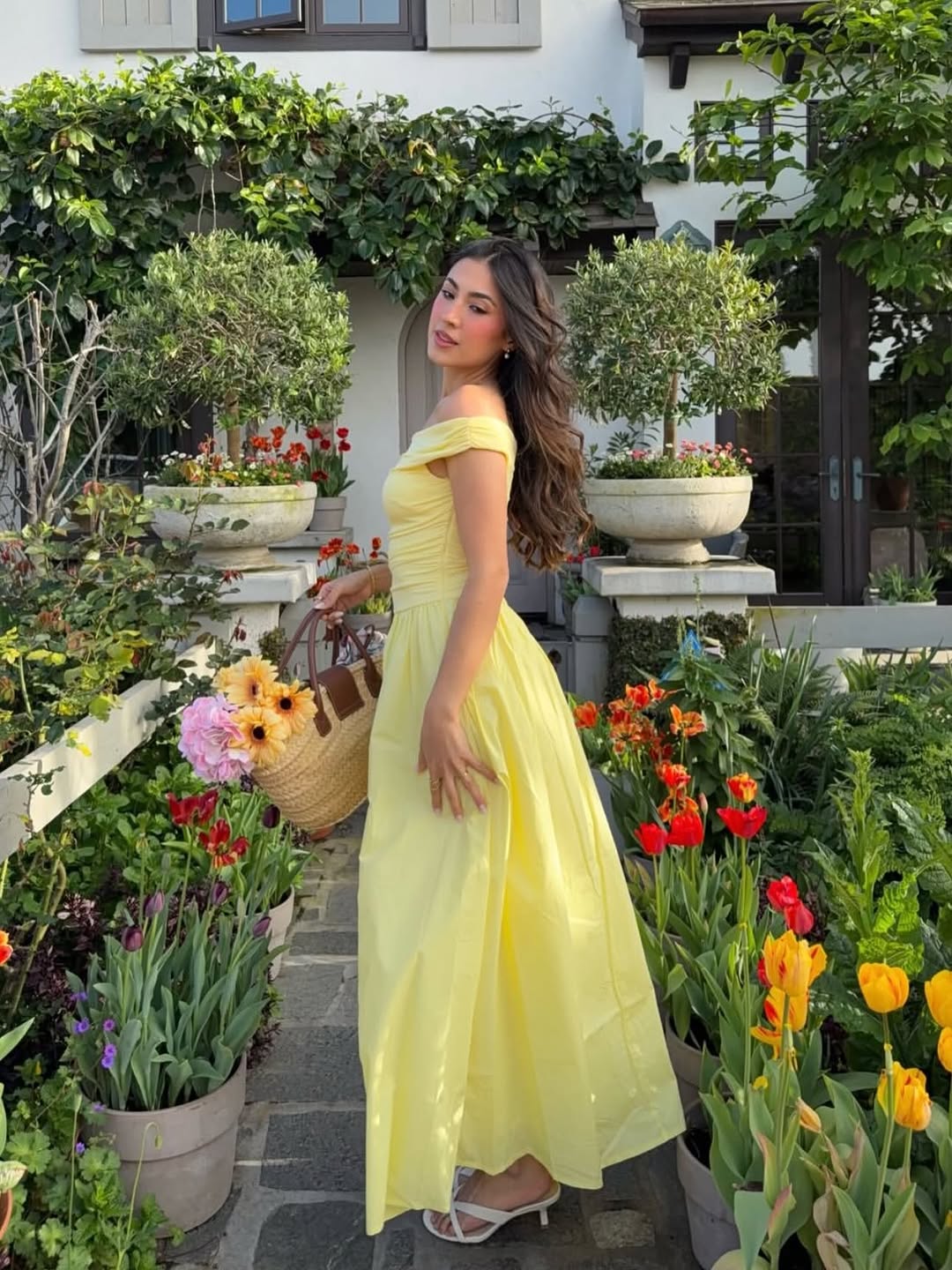 Beautiful Yellow Off-Shoulder Neckline Maxi Dress