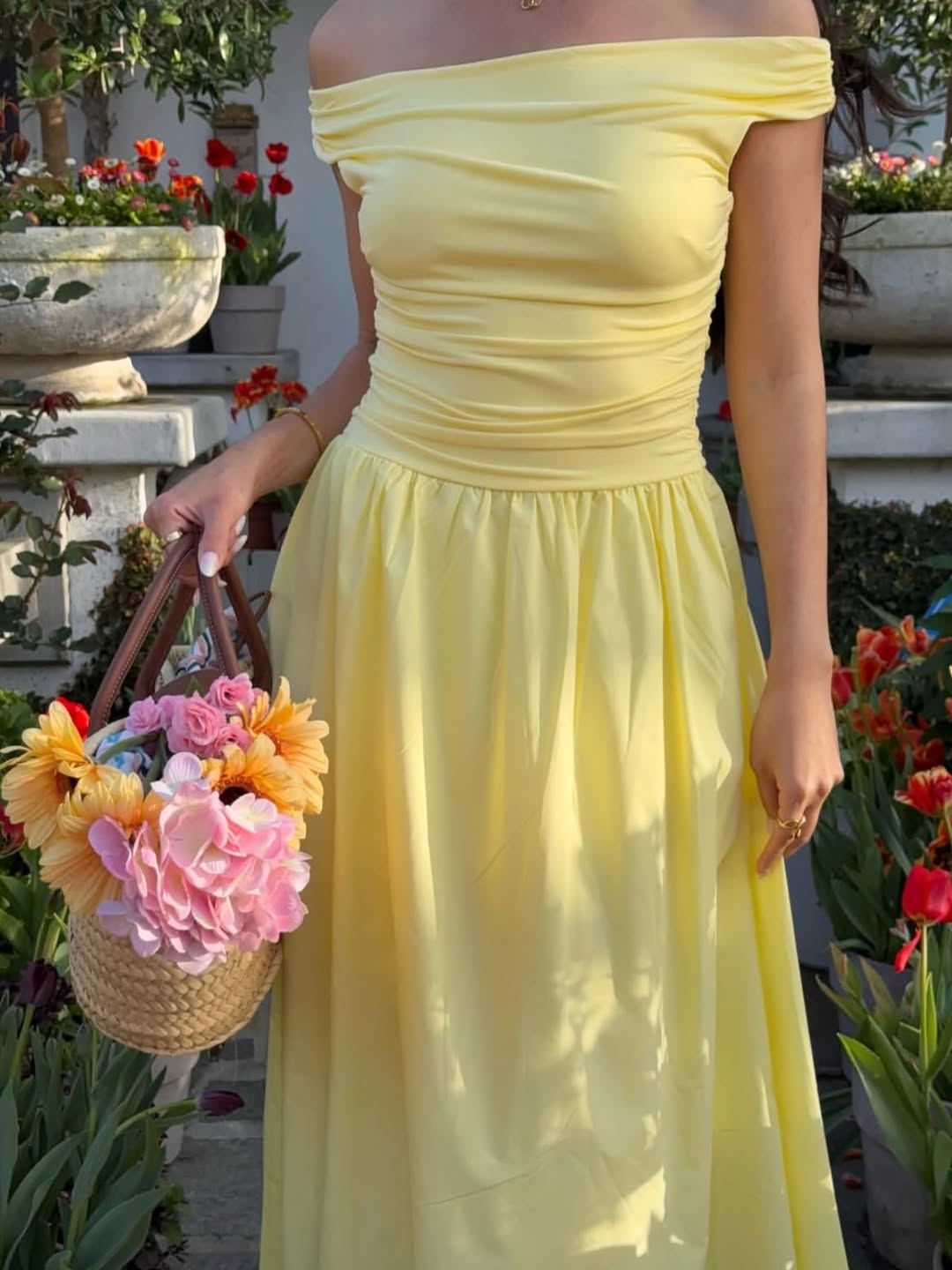 Beautiful Yellow Off-Shoulder Neckline Maxi Dress