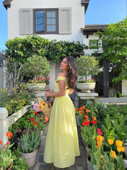 Beautiful Yellow Off-Shoulder Neckline Maxi Dress