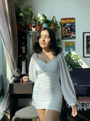 Elegant White Ruched Bodycon Mini Dress